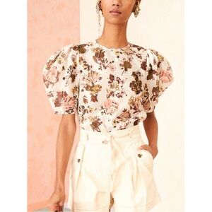NWOT Ulla Johnson Silk-Blend Floral Puff-Sleeve Lise Top